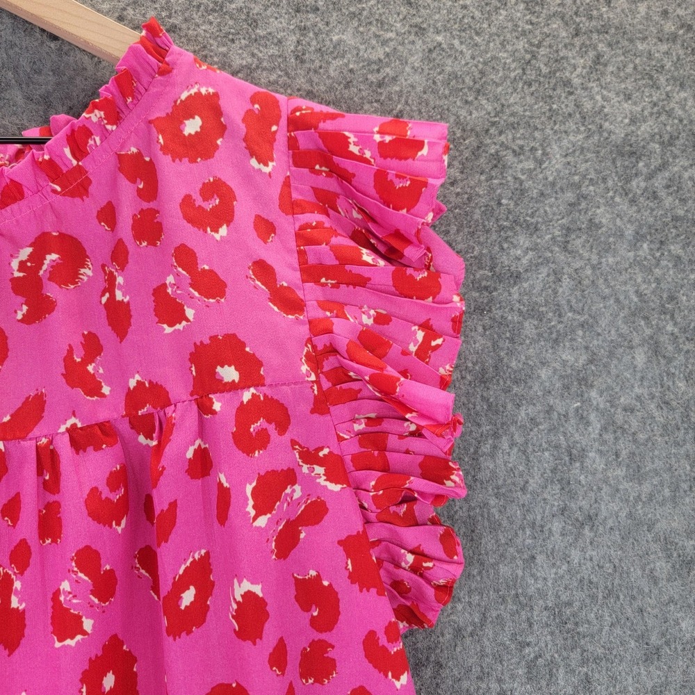 Jodifl Dress Womens 2X Pink Red Animal Print Ruffle Sleeve Tiered Polyester Plus - Picture 6 of 15